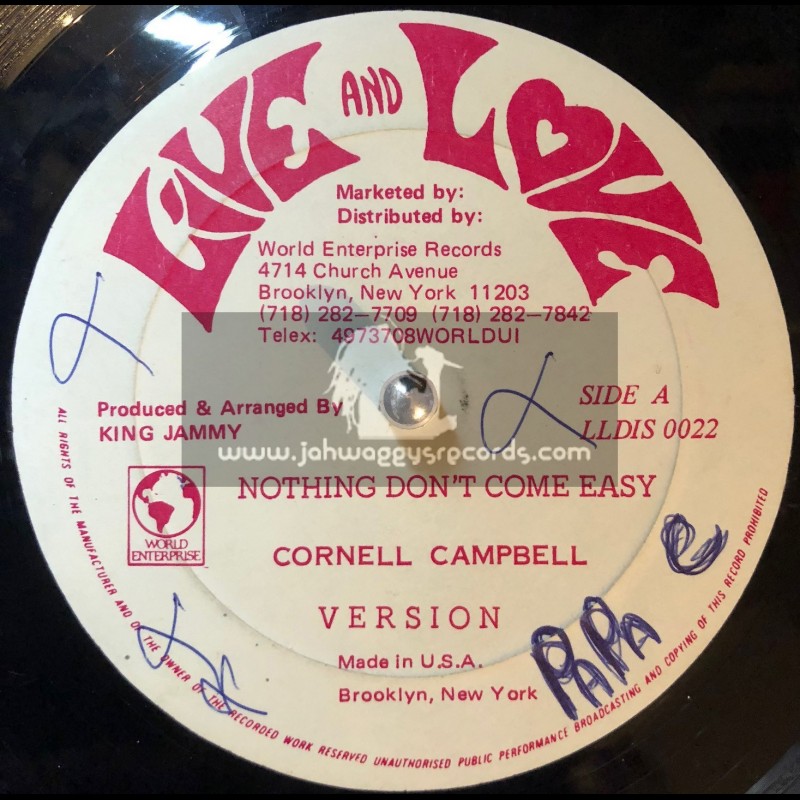 Live And Love-12"-Nothing Don't Come Easy / Cornell Campbell + Bad Boys / Super Black