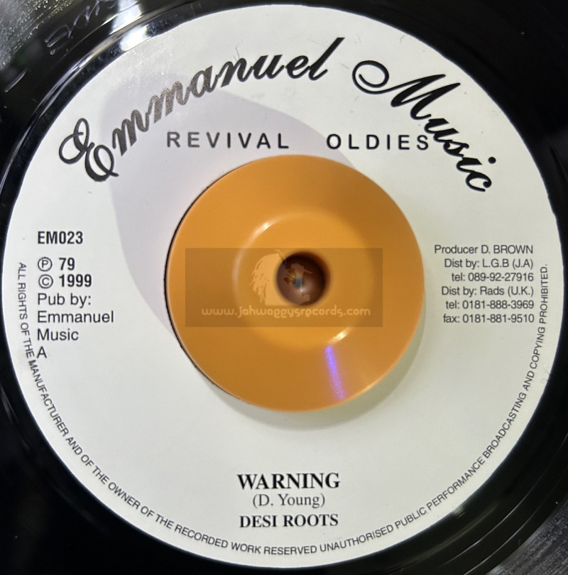 Emmanuel Music-7"-Warning / Desi Roots